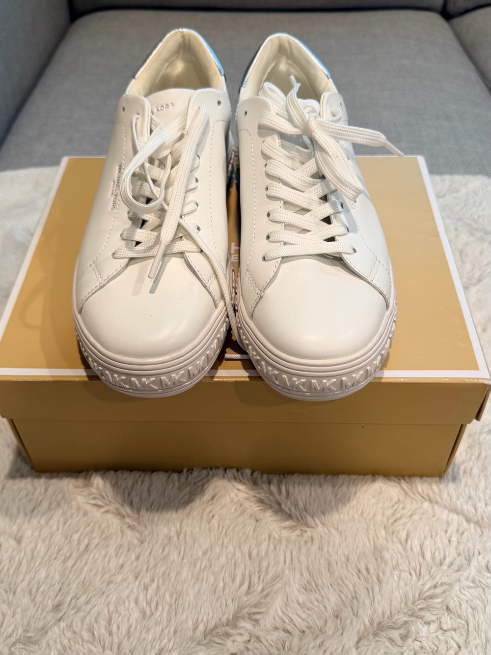 Michael Kors White Leather Lace-Up Platform Sneakers